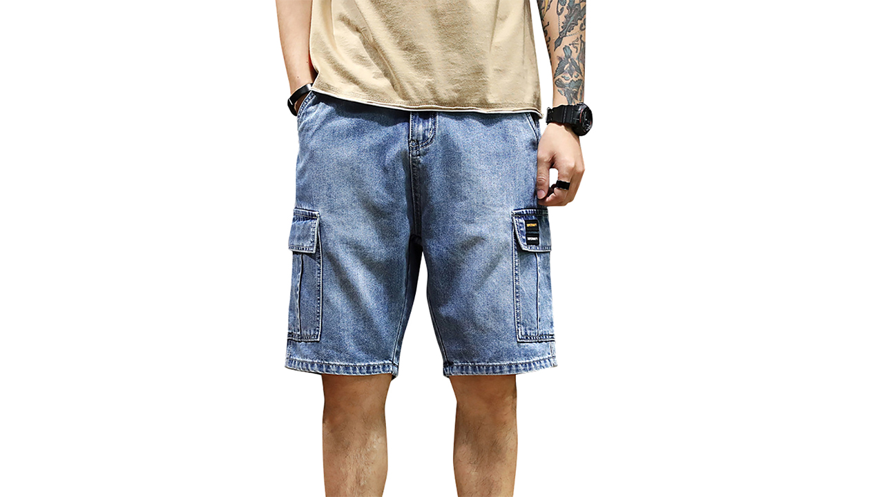 LONGBIDA Men's Loose Fit Denim Cargo Shorts with Multi